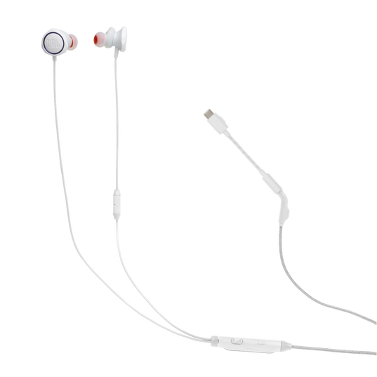 JBL Quantum 50C - White - Wired in-ear gaming headset with USB-C adapter - Hero